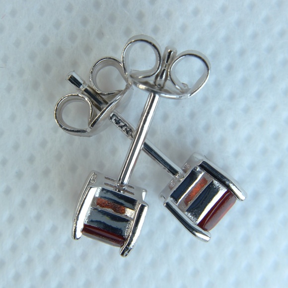 Sterling Silver Genuine Garnet Stud Earrings - Picture 2 of 4